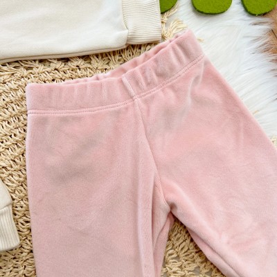 Conj. Casaco 3 Laços e Calça Legging em Plush - Areia e Rose